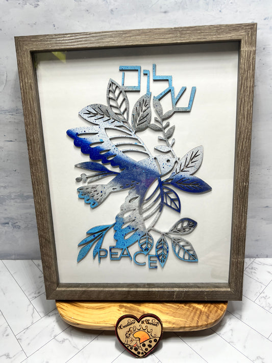 Artisan Message of Peace Dove Artwork - 11"x14" Handcrafted Baltic Birch Shadow Box