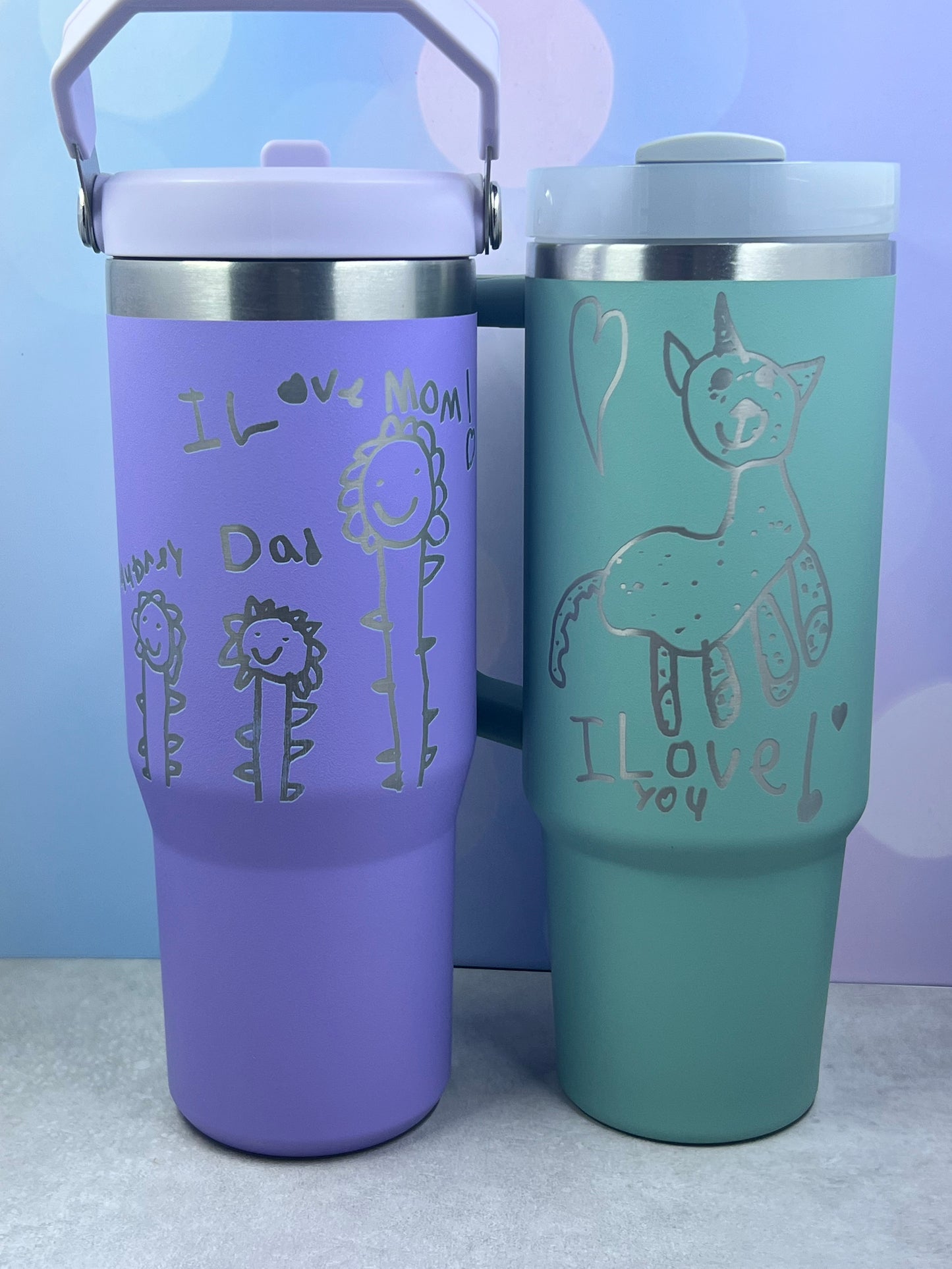 Cherished Memories & Sweet Sentiments: Engraved Stanley Cups Adorned with Your Child's Precious Artwork