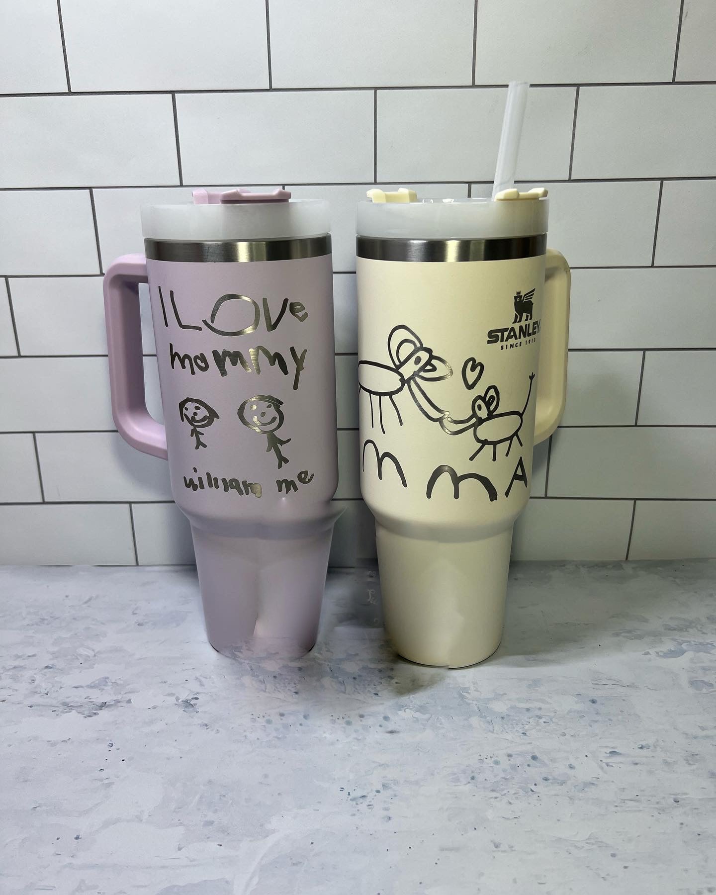 Cherished Memories & Sweet Sentiments: Engraved Stanley Cups Adorned with Your Child's Precious Artwork