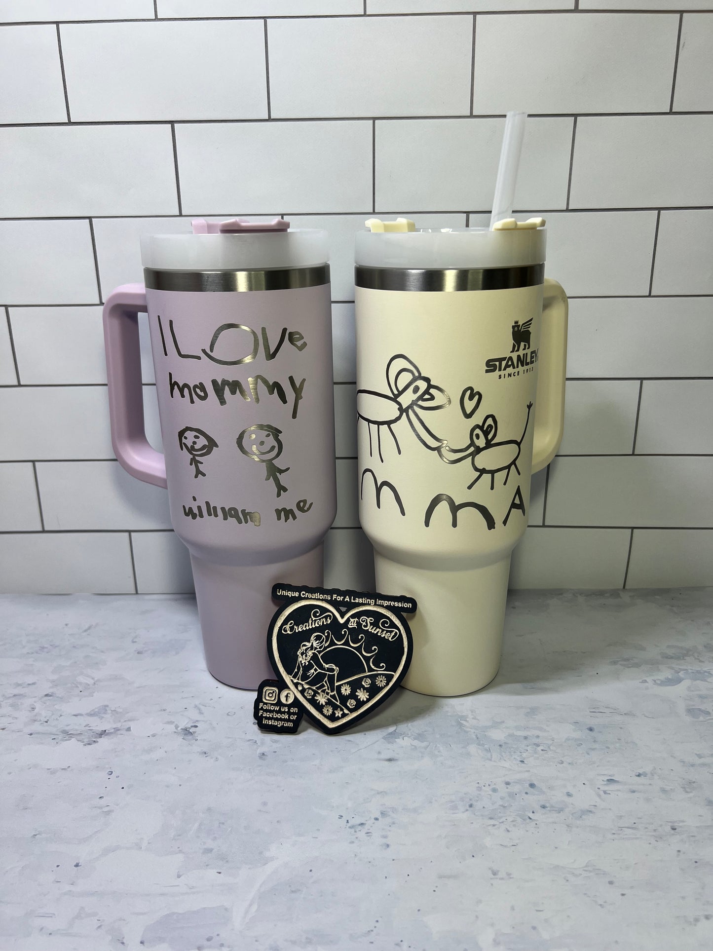 Cherished Memories & Sweet Sentiments: Engraved Stanley Cups Adorned with Your Child's Precious Artwork