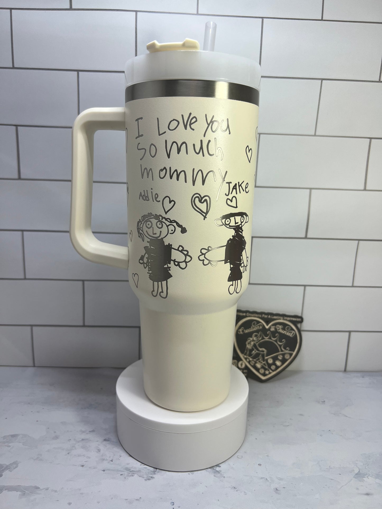 Cherished Memories & Sweet Sentiments: Engraved Stanley Cups Adorned with Your Child's Precious Artwork