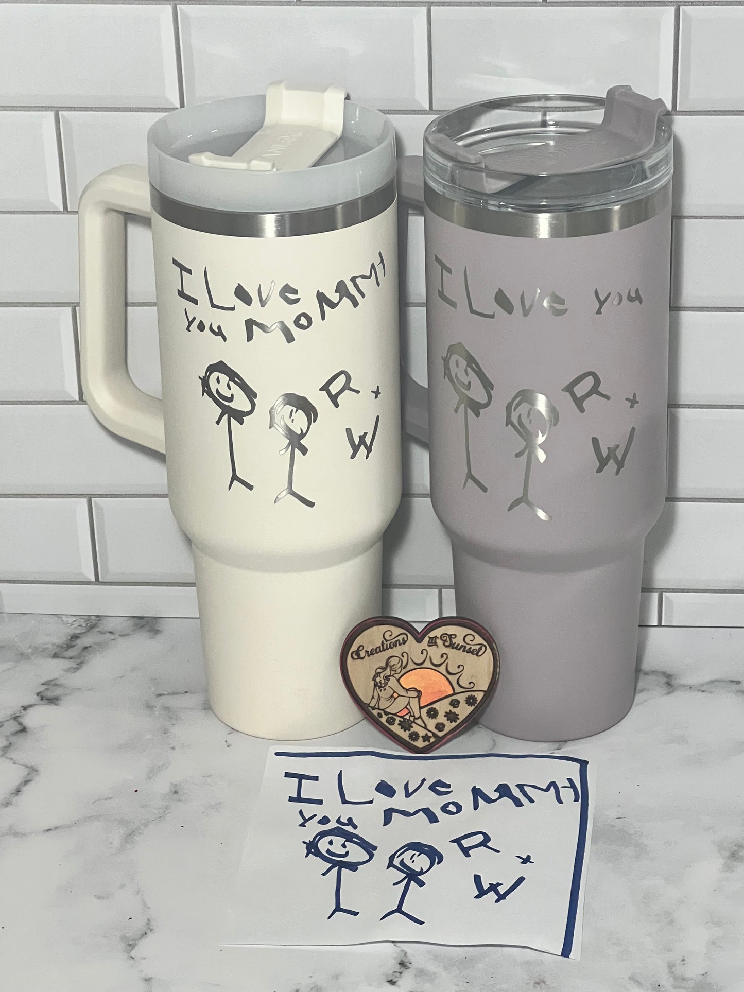 Cherished Memories & Sweet Sentiments: Engraved Stanley Cups Adorned with Your Child's Precious Artwork