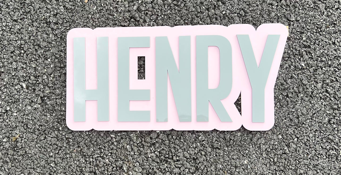 Blush Pink Acrylic Offset Backer with Grey name on top